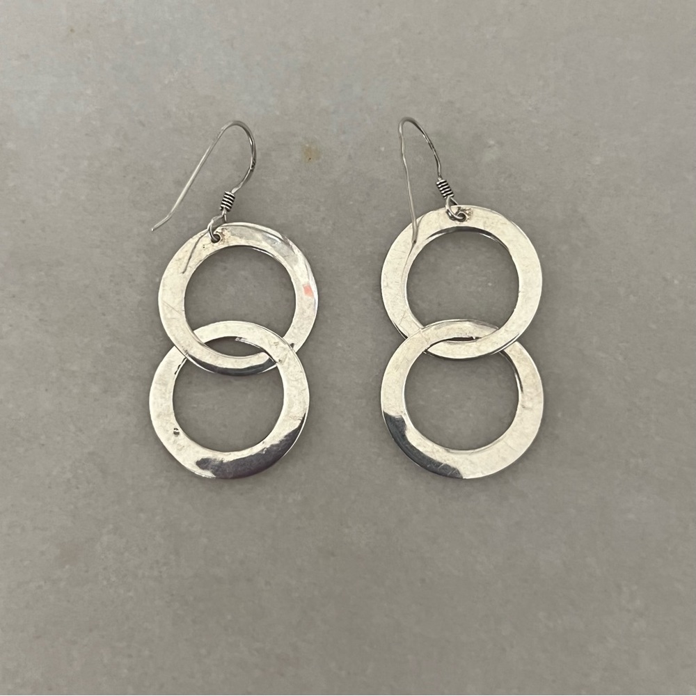 Sterling Silver Flat Double Ring Dangle Earrings - image 6